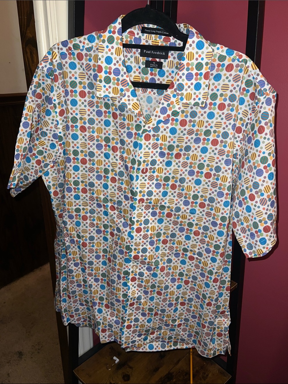 Paul Fredrick White Multicolor Polka Dot Camp Collar Button-Down Shirt